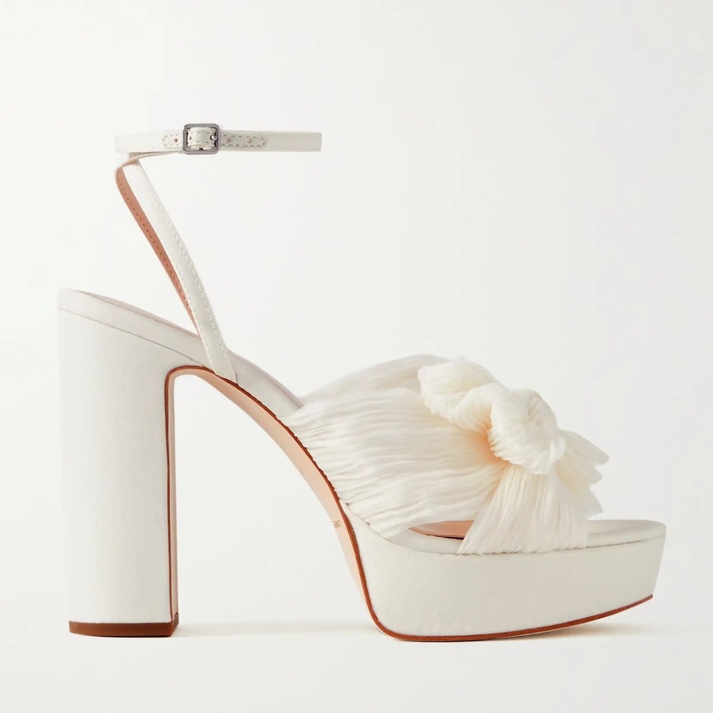 LOEFFLER RANDALL Natalia Bow Organza Platform Sandals White Heels Sz 7